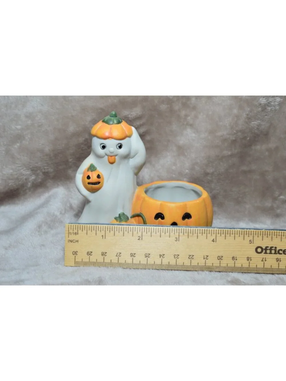 Vintage Ceramic Halloween Ghost Pumpkin Candle Holder Jack O Lantern Retro